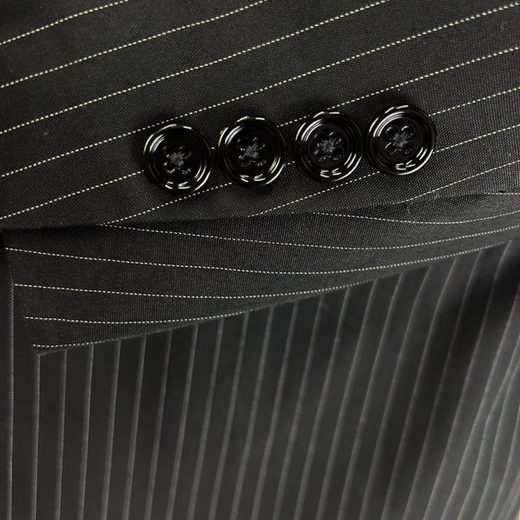 Black Striped Cotton Suit w/ Side Adjusters on Pants - Ralph Lauren Black Label - Picture 5 of 11